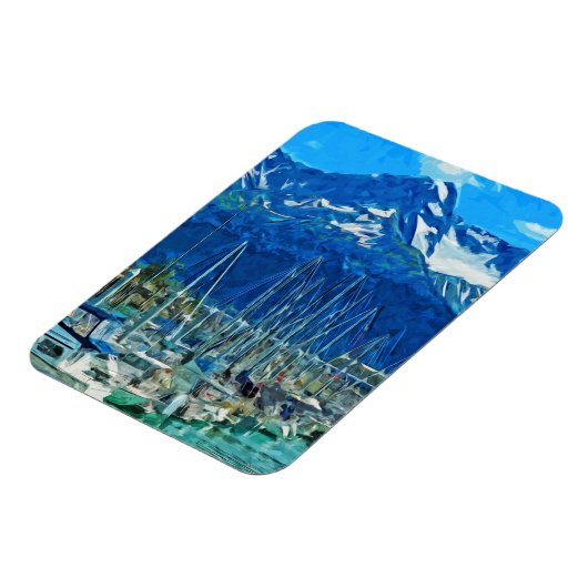 セワードアラスカ抽象芸術印象派の港 マグネット (左側)