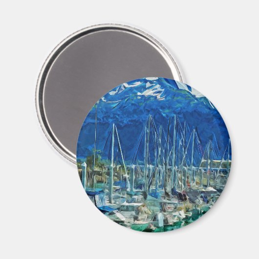 セワードアラスカ抽象芸術印象派の港 マグネット (正面/裏面)