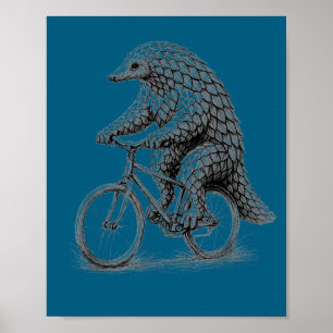センザンコウの自転車乗り 可笑しいサイクリング動物バイク ポスター
