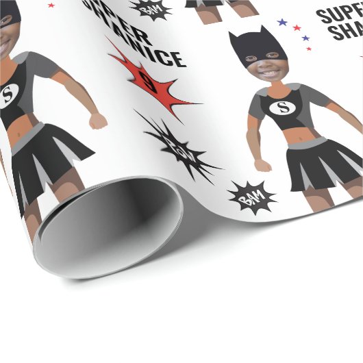 センセーショナルなスーパーヒーローかわいいガールパンサー誕生日 ラッピングペーパー (ロールコーナー)