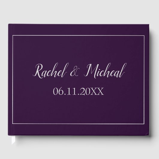 センセーショナルな紫と銀のテーマ結婚ズ ゲストブック (正面)