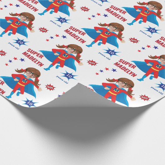 センセーショナルガールスーパーヒーロー誕生日カラフル値 ラッピングペーパー (角)