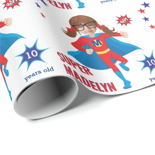 センセーショナルガールスーパーヒーロー誕生日カラフル値 ラッピングペーパー (ロールコーナー)