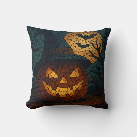 センセーショナル モザイク パンプキン ハロウィン クッション (正面)