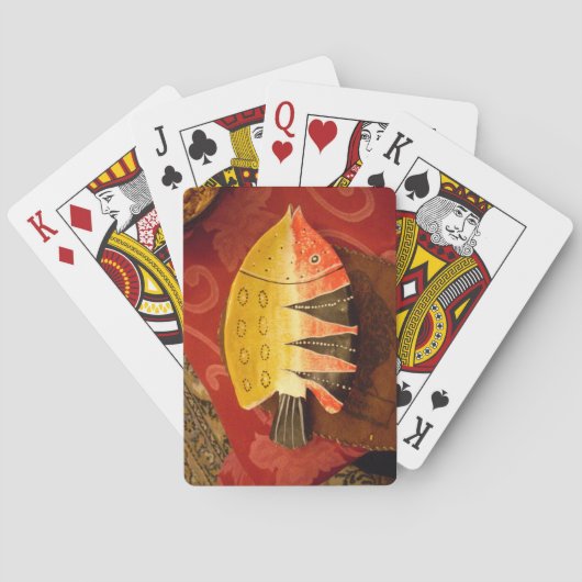 センセーションストライプのタイガーバーブフィッシュアートプリント トランプ (裏面)