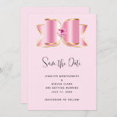 センタージェムストーン付きピンクグラムボウ結婚ズ セーブザデート (正面/裏面)