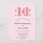 センタージェムストーン付きピンクグラムボウ結婚ズ 招待状 (正面/裏面)