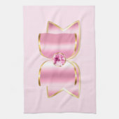 センタージェムストーン付きピンクグラムボウ キッチンタオル (縦)