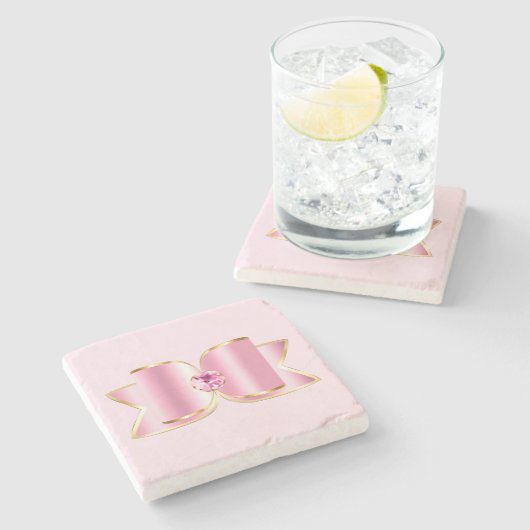 センタージェムストーン付きピンクグラムボウ ストーンコースター (横)