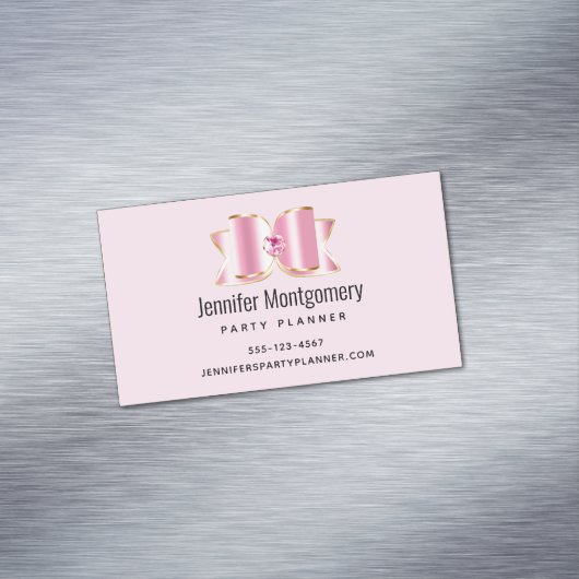 センタージェムストーン付きピンクグラムボウ マグネット名刺 (インサイチュ)