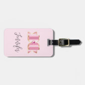 センタージェムストーン付きピンクグラムボウ ラゲッジタグ (正面横)