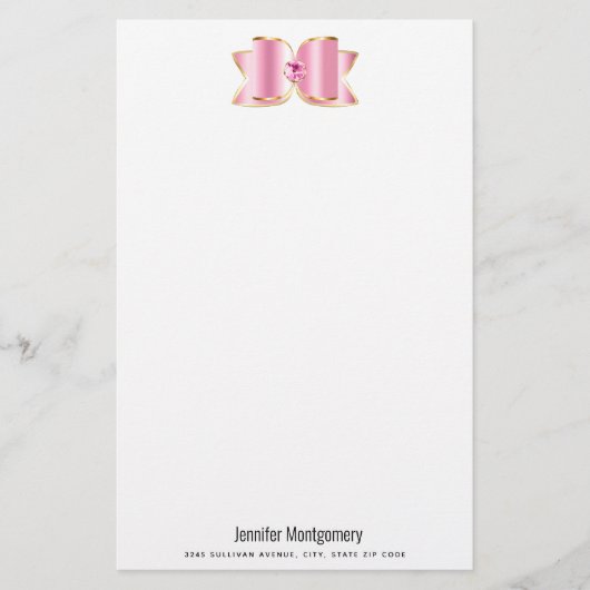 センタージェムストーン付きピンクグラムボウ 便箋 (正面)