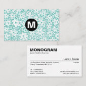 センタースポットモノグラム – 花デザイン- Lt Aqua 名刺 (正面/裏面)