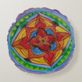 センターフラワーマンダラゼンラウンド装飾用クッション(16") ラウンドクッション (正面)