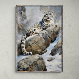 センチネル威厳のある：岩にユキヒョウ – 絵画s ポスター