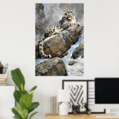 センチネル威厳のある:岩にユキヒョウ – 絵画s ポスター (ホームオフィス)