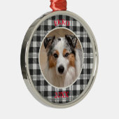 センチメンタルドッグポートレートバッファロープレイドデザイン メタルオーナメント (右)