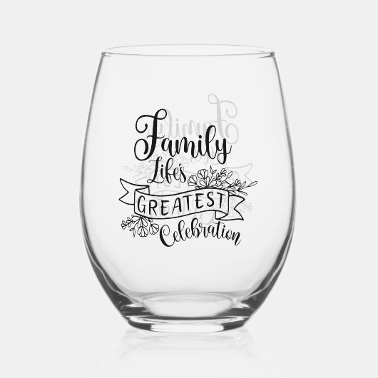 センチメンタル家族お祝いワードアート ステムなしワイングラス (正面)