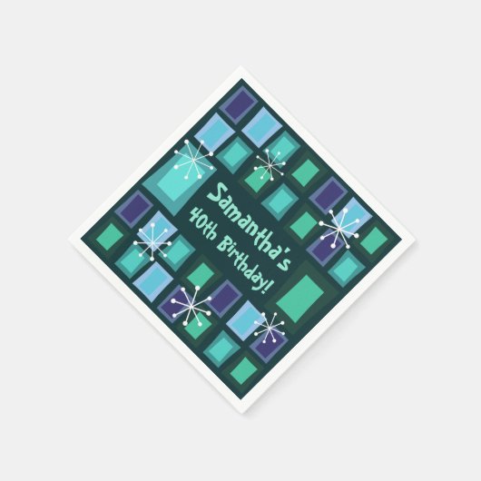 センチュリーモダン40歳の誕生日ティール(緑がかった色) スタンダードカクテルナプキン (角)