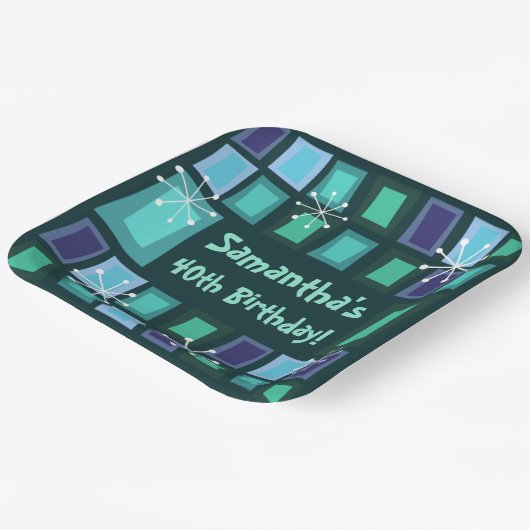 センチュリーモダン40歳の誕生日ティール(緑がかった色) ペーパープレート (傾斜あり)