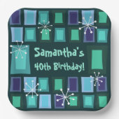 センチュリーモダン40歳の誕生日ティール(緑がかった色) ペーパープレート (正面)