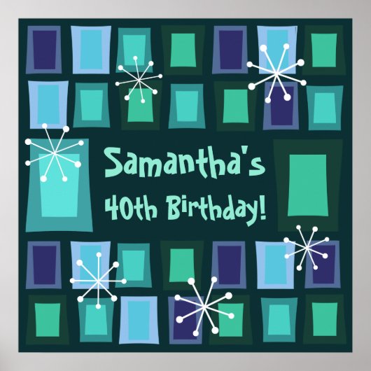 センチュリーモダン40歳の誕生日ティール（緑がかった色） ポスター (正面)