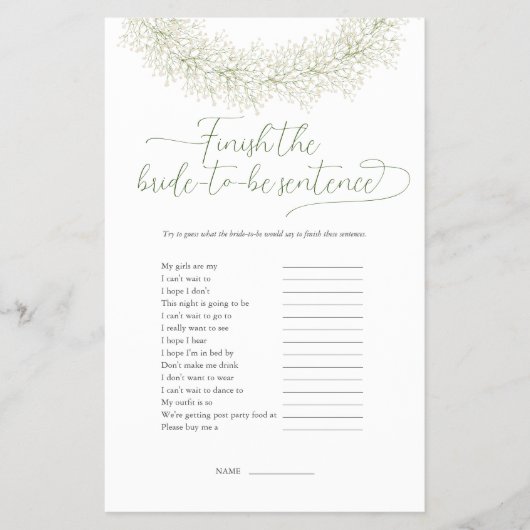 センテンスを完成させて！ ブライダルシャワーゲームのフライヤー チラシ (正面)