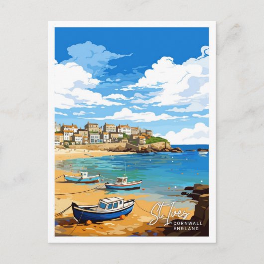 セントアイヴスコーンウォールイングランドトラベルイラストレーション ポストカード (正面)
