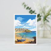 セントアイヴスコーンウォールイングランドトラベルイラストレーション ポストカード (スタンド正面)