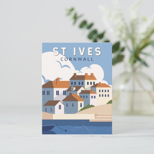 セントアイヴスコーンウォールイングランドレトロトラベルアートヴィンテージ ポストカード (スタンド正面)