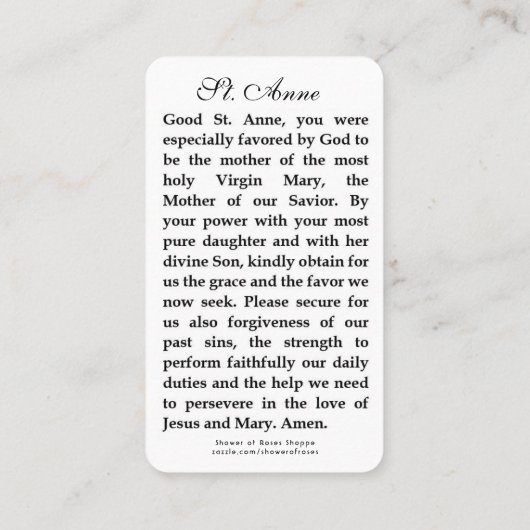 セントアンと賛美ヴァージンマリーイエス祈りの言葉 プレイスカード (裏面)