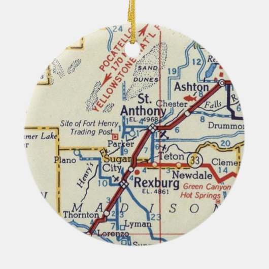 セントアンソニーとレックスバーグのアイダホヴィンテージの地図 セラミックオーナメント (裏面)