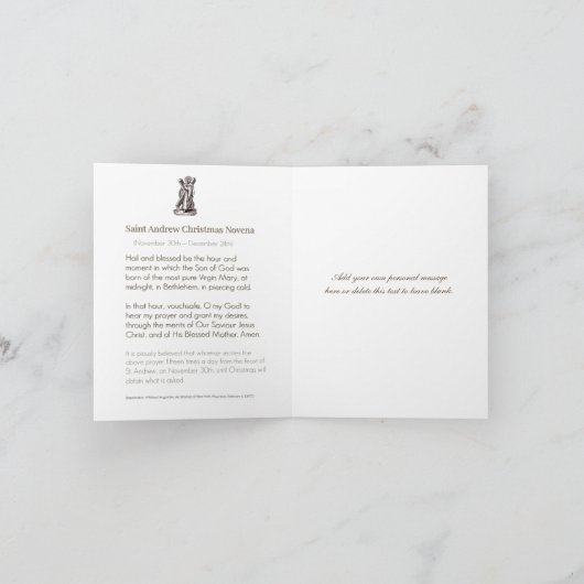 セントアンドリュークリスマスノヴェナ祈りの言葉 シーズンカード (内部)