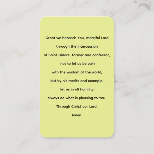 セントイシドレ祈りの言葉カード 名刺 (裏面)