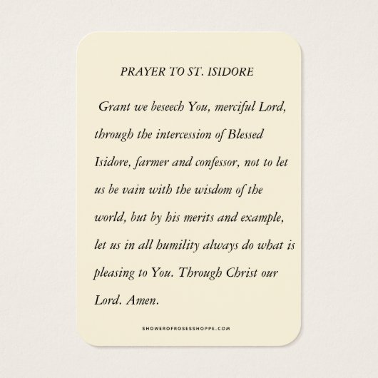 セントイシドールザ農家労働者宗教祈りの言葉 (裏面)