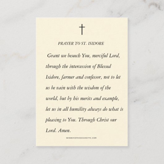 セントイシドールザ農家労働者宗教祈りの言葉 プレイスカード (裏面)