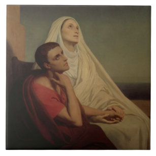 セントオーガスティンおよび彼の母St.モニカ1855年 タイル