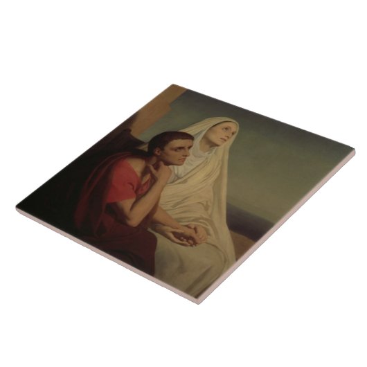 セントオーガスティンおよび彼の母St.モニカ1855年 タイル (側面)