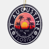 セントオーガスティンビーチフロリダパームツリーズレトロサンセット セラミックオーナメント (左)