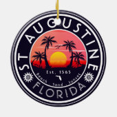 セントオーガスティンビーチフロリダパームツリーズレトロサンセット セラミックオーナメント (裏面)