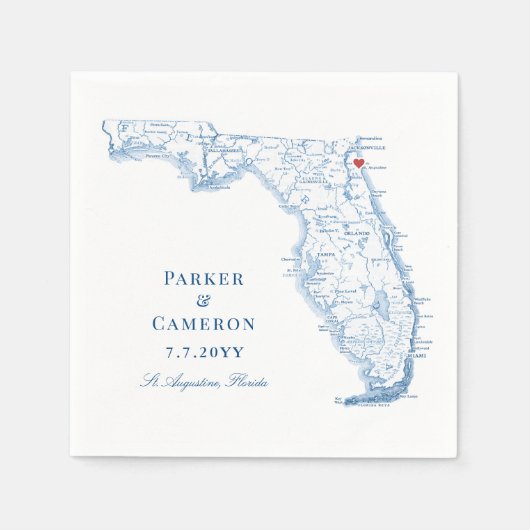 セントオーガスティンフロリダの地図エレガントな結婚式 スタンダードカクテルナプキン (正面)