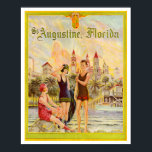 セントオーガスティンフロリダヴィンテージ1920年代イラストレーション ポスター<br><div class="desc">1920年代の作品から翻案されたフロリダのヴィンテージイラストレーションであるセント・アウグスティヌスは広告、20年代の水着の3人を水辺で描き、その背後に腕のコートを持つ古いセント・アウグスティヌス建築を描いている。古いフロリダの美しい歴史的な作品。</div>