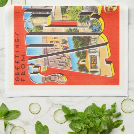 セントオーガスティンフロリダFLヴィンテージ旅行記念品 キッチンタオル (折り畳み)