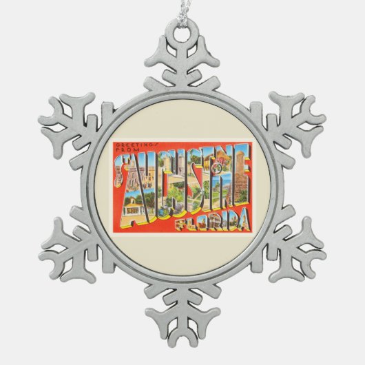 セントオーガスティンフロリダFLヴィンテージ旅行記念品 スノーフレークピューターオーナメント (正面)