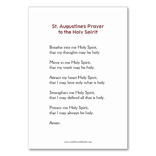 セントオーガスティンホーリースピリット祈りの言葉カード テーブルナンバー (裏面)