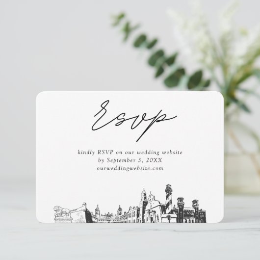 セントオーガスティン結婚のミニマリストスケッチRSVP エンクロージャーカード (スタンド正面)
