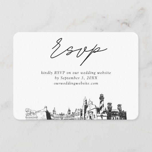 セントオーガスティン結婚のミニマリストスケッチRSVP エンクロージャーカード (正面)