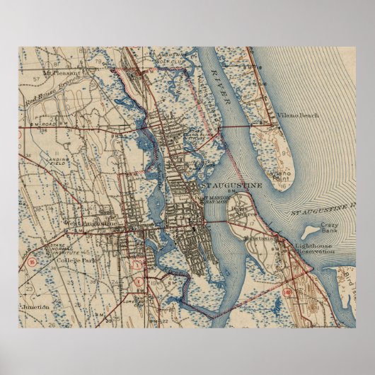 セントオーガスティン・フロリダのヴィンテージの地図(1937年) ポスター (正面)