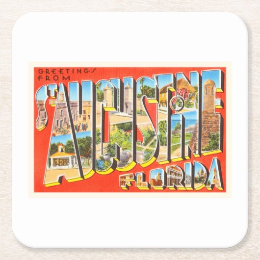 セントオーグスティーヌフロリダFLヴィンテージトラベル土産 スクエアペーパーコースター (正面)