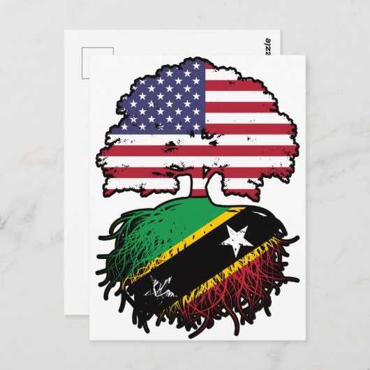 セントクリストファー・アメリカ合衆国ツリールーツ国旗 ポストカード (正面/裏面)